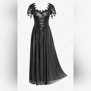 Rosegal Gothic guipure lace panel mesh tassels lace up sleeveless maxi dress